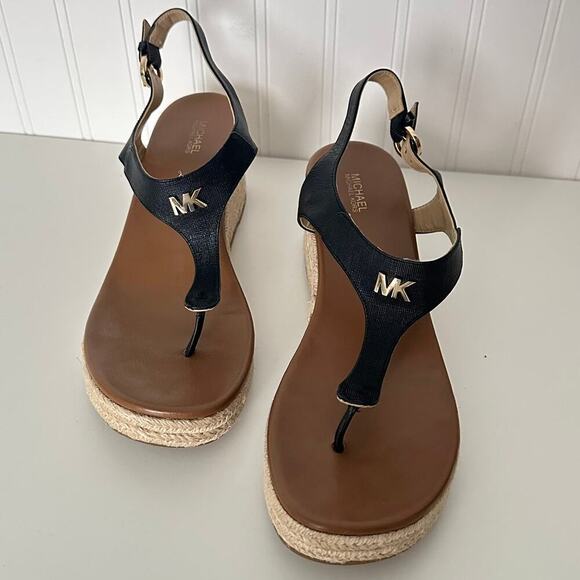 Michael Kors Laney Saffiano Leather Espadrille Wedge Sandals in Black (11) - Picture 2 of 14